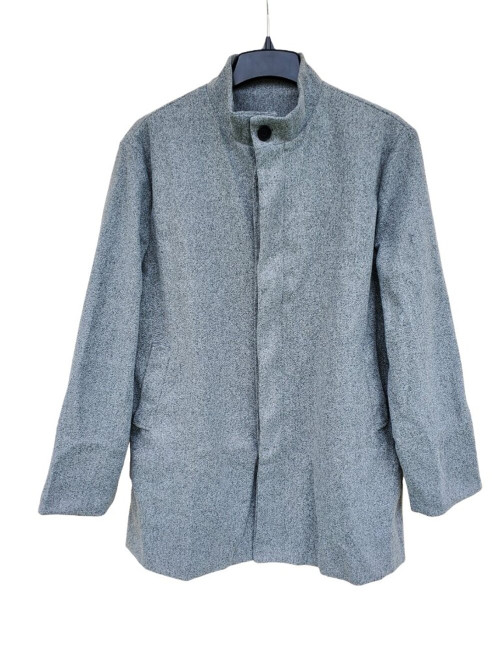 Men's Winter Stand-Up Collar Trench Pea Trench Coats Long Sleeve Button Up Grey